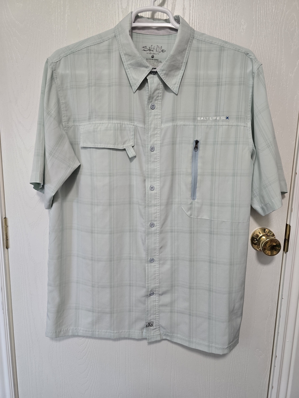 Salt Life Men’s Short-Sleeve Plaid Fishing Shirt — Light Seafoam